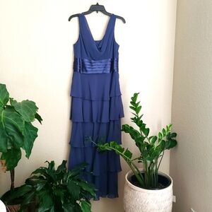 Women's Patra tiered georgette maxi dress sleeveless sz 10 blue purple bridesmai